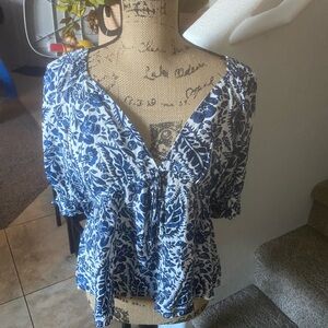 miami Blue and White Floral Tie-Front Blouse